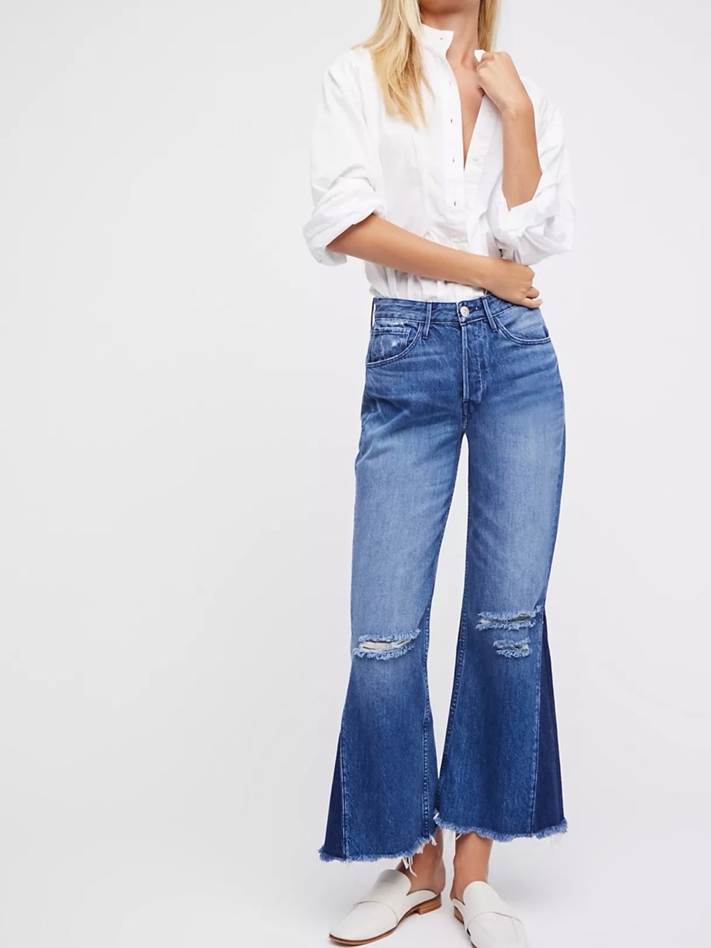 NWT 3x1 Higher Ground Gusset Vasto Blue Cropped Wide-Leg Two-Tone Jeans Size 26